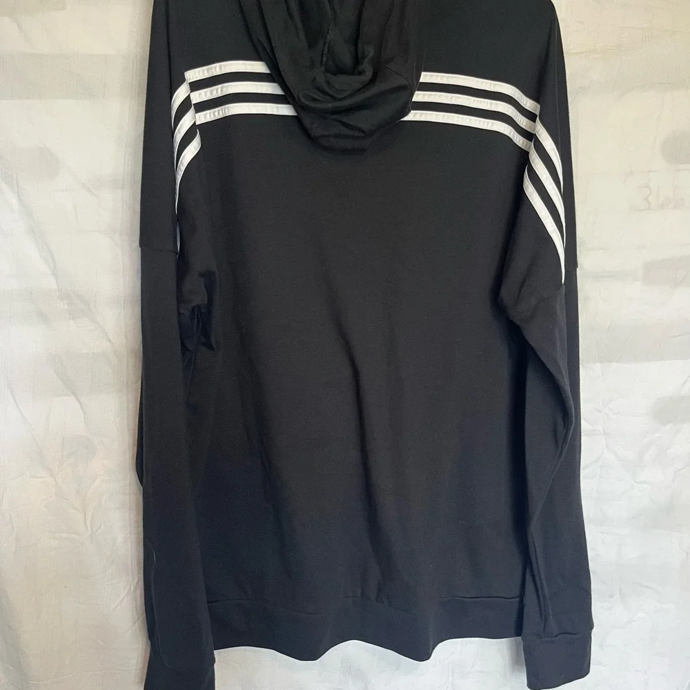 Adidas Mens Black Pullover Hoodie Big Logo 3 Stripe Long Sleeve Sweatshirt